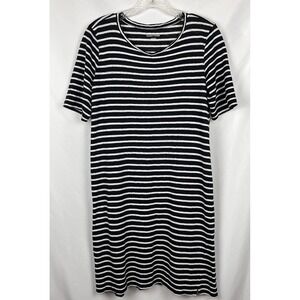 Eileen Fisher Organic Linen Striped Midi T-Shirt Dress Black White Sm Oversized